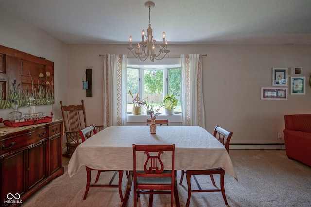1524 Northcrest Dr, Anderson, IN 46012 - dining area with light colored carpet, a baseboard heating unit, and a chandelier