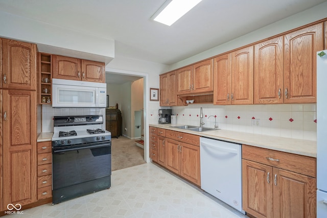 1524 Northcrest Dr, Anderson, IN 46012 - kitchen with white appliances, open shelves, and backsplash
