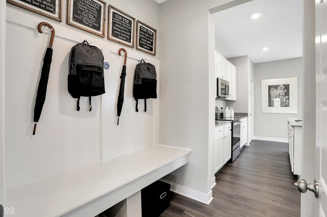 19820 Moorpark Lndg, Noblesville, IN 46062 - mudroom featuring dark wood-type flooring and recessed lighting