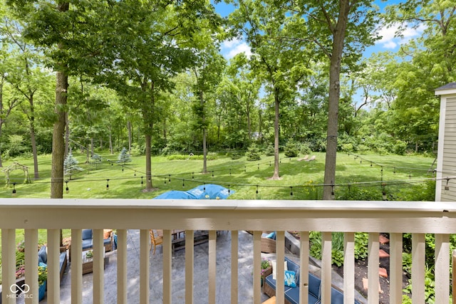 17320 Joliet Rd, Westfield, IN 46074 - view of yard featuring a balcony and view of wooded area