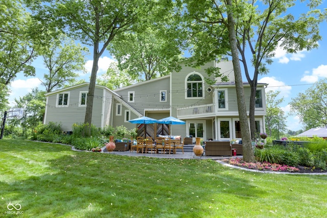 17320 Joliet Rd, Westfield, IN 46074 - rear view of house with an outdoor living space, a lawn, a patio, and a balcony