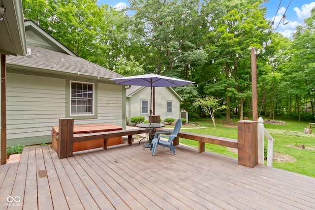 10808 Greenbriar Dr, Fishers, IN 46037 - deck featuring a hot tub, a yard, and view of scattered trees