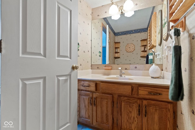 10808 Greenbriar Dr, Fishers, IN 46037 - bathroom with wallpapered walls and vanity