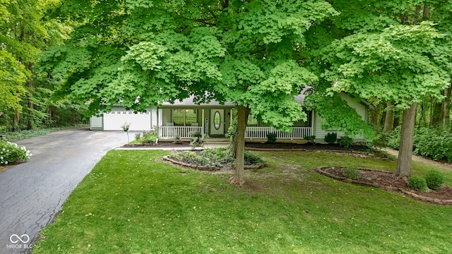 10808 Greenbriar Dr, Fishers, IN 46037 - view of front facade with a porch, asphalt driveway, a front lawn, and a garage