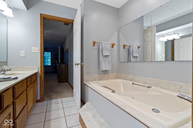 10808 Greenbriar Dr, Fishers, IN 46037 - full bathroom with vanity, a garden tub, and tile patterned flooring