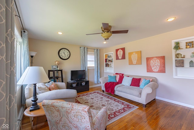 5609 Meadowood Dr, Indianapolis, IN 46224 - living room with hardwood / wood-style flooring, ceiling fan, and recessed lighting