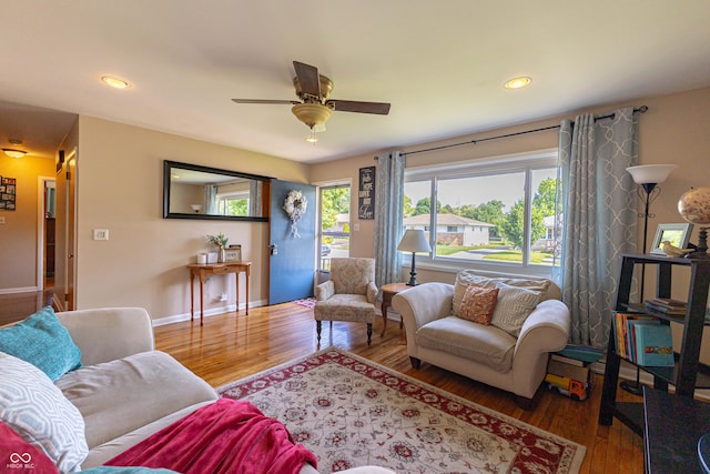 5609 Meadowood Dr, Indianapolis, IN 46224 - living room with wood finished floors, ceiling fan, and recessed lighting