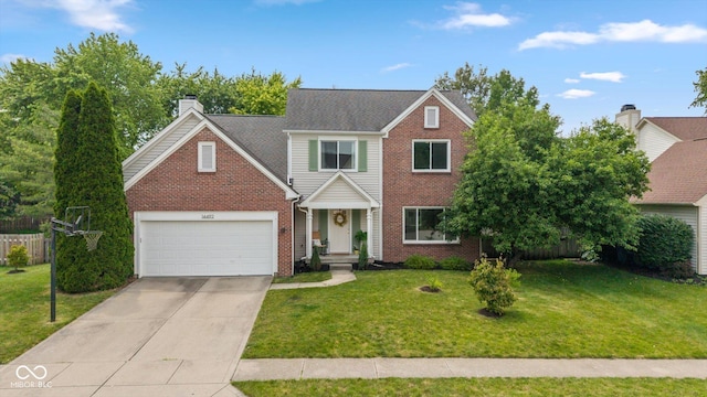 14492 Cotswold Ln, Carmel, IN 46033 - traditional home featuring brick siding, driveway, a chimney, and an attached garage