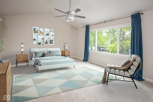 14492 Cotswold Ln, Carmel, IN 46033 - bedroom with light carpet, vaulted ceiling, and ceiling fan