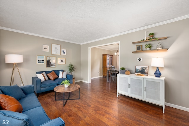 1031 Lancashire Ln, Pendleton, IN 46064 - living area featuring wood finished floors, a textured ceiling, ornamental molding, and a chandelier
