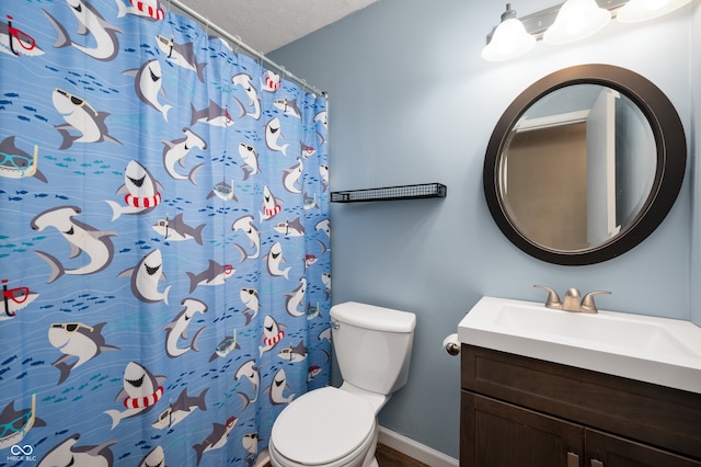 1031 Lancashire Ln, Pendleton, IN 46064 - bathroom with vanity, a textured ceiling, and a shower with shower curtain