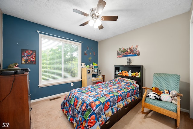 1031 Lancashire Ln, Pendleton, IN 46064 - bedroom with carpet flooring, a textured ceiling, and ceiling fan
