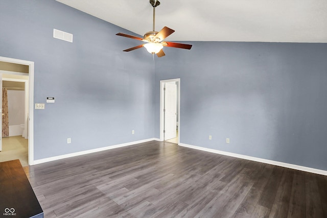 12322 Cool Winds Way W, Fishers, IN 46037 - unfurnished room featuring high vaulted ceiling, ceiling fan, and wood finished floors