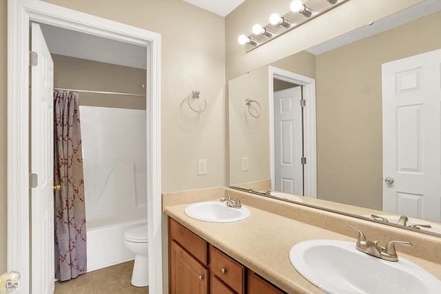 12322 Cool Winds Way W, Fishers, IN 46037 - full bathroom with tile patterned flooring, double vanity, and shower / bath combo