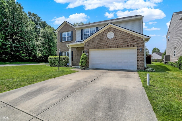 12322 Cool Winds Way W, Fishers, IN 46037 - traditional-style house with brick siding, driveway, an attached garage, and a front yard