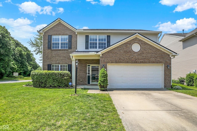 12322 Cool Winds Way W, Fishers, IN 46037 - traditional-style home with brick siding, driveway, a front yard, and a garage