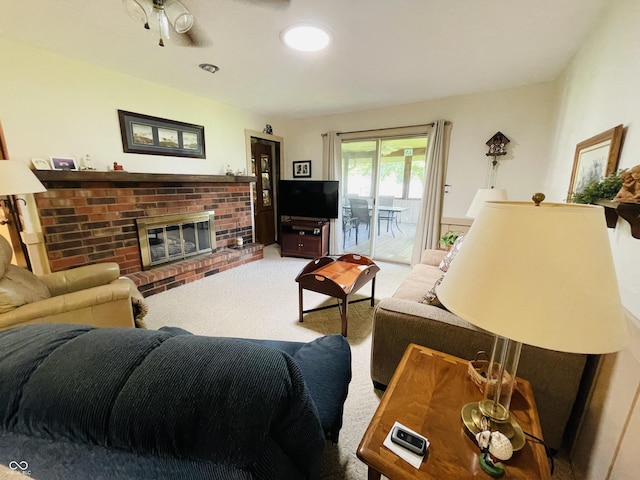 1008 Whispering Trl, Greenfield, IN 46140 - carpeted living area featuring a brick fireplace