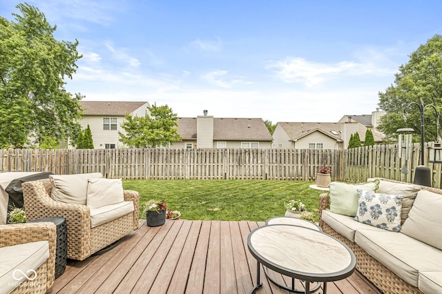 12259 Sweet Creek Trl, Fishers, IN 46037 - wooden deck with outdoor lounge area, a fenced backyard, and a residential view