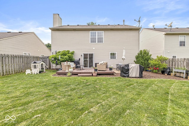 12259 Sweet Creek Trl, Fishers, IN 46037 - rear view of house featuring a wooden deck, a fenced backyard, and an outdoor hangout area