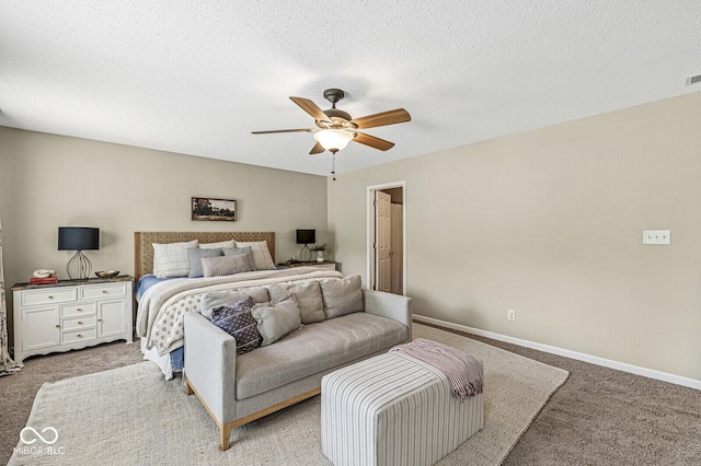 12259 Sweet Creek Trl, Fishers, IN 46037 - bedroom with light carpet, a ceiling fan, and a textured ceiling