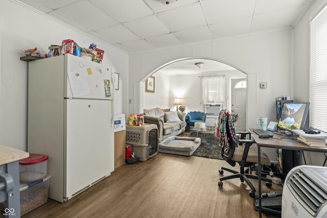 1849 E Minnesota St, Indianapolis, IN 46203 - home office with arched walkways, wood finished floors, crown molding, cooling unit, and a drop ceiling