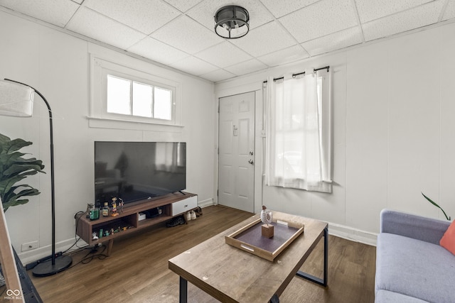 1849 E Minnesota St, Indianapolis, IN 46203 - living area with a drop ceiling and wood finished floors
