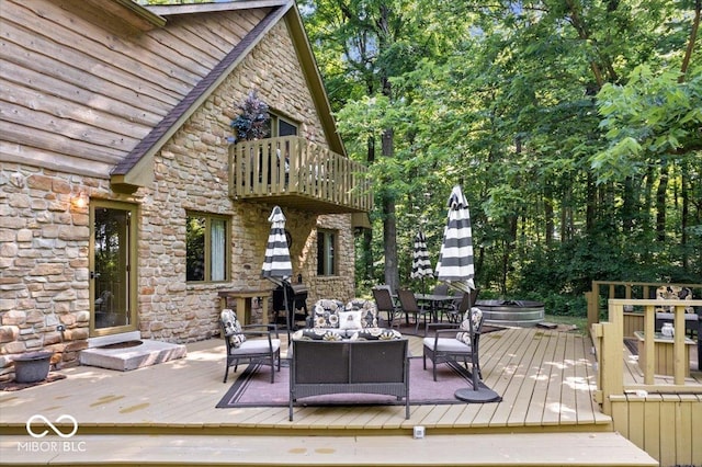 6975 Milhouse Rd, Indianapolis, IN 46221 - wooden terrace featuring outdoor lounge area and outdoor dining space