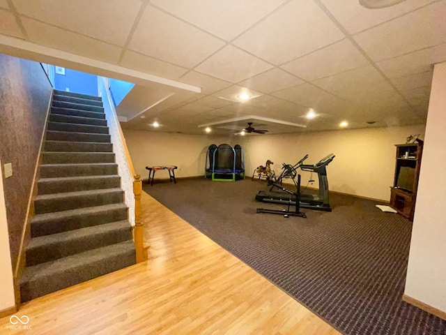 14266 S 125 E, Clinton, IN 47842 - workout room with wood finished floors, ceiling fan, and a drop ceiling