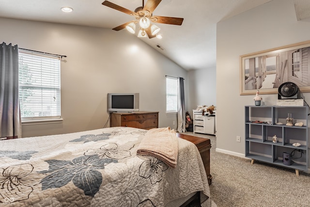 1112 Halifax Ct, Indianapolis, IN 46231 - bedroom featuring carpet flooring, vaulted ceiling, a ceiling fan, and recessed lighting