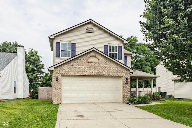 1112 Halifax Ct, Indianapolis, IN 46231 - view of front of house with brick siding, concrete driveway, a front lawn, and a porch