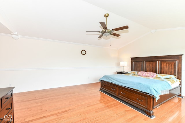 14109 Secretariat Ct, Carmel, IN 46074 - bedroom with light wood-style flooring, vaulted ceiling, crown molding, and ceiling fan