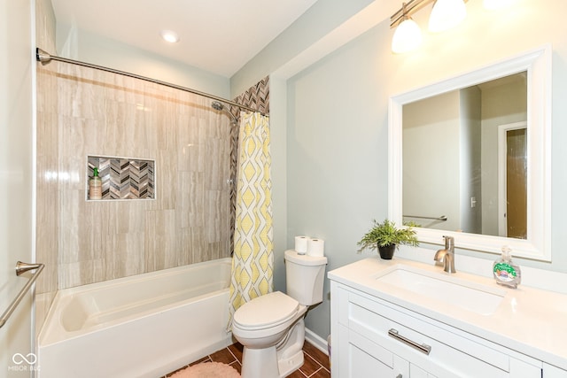 14109 Secretariat Ct, Carmel, IN 46074 - bathroom with shower / bath combo with shower curtain, vanity, and tile patterned floors