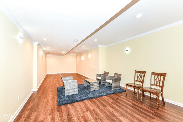 14109 Secretariat Ct, Carmel, IN 46074 - living area with wood finished floors, recessed lighting, and ornamental molding