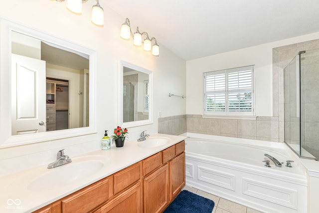 14109 Secretariat Ct, Carmel, IN 46074 - full bath featuring a bath, tile patterned flooring, double vanity, and tiled shower