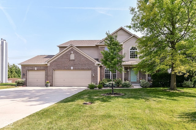 14109 Secretariat Ct, Carmel, IN 46074 - view of front of home featuring brick siding, an attached garage, a front lawn, and driveway