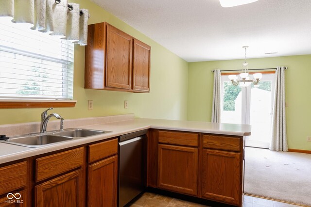 413 Blue Spring Dr, Indianapolis, IN 46239 - kitchen with dishwasher, a peninsula, and light countertops