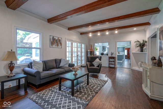 9420 N Kenwood Ave, Indianapolis, IN 46260 - living area with beamed ceiling and dark wood finished floors