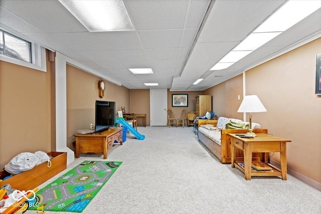 54 Horseshoe Ln, Carmel, IN 46033 - rec room featuring carpet floors and a paneled ceiling