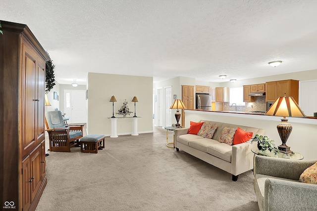 8038 Sydney Ln, Avon, IN 46123 - living room featuring a textured ceiling and light colored carpet