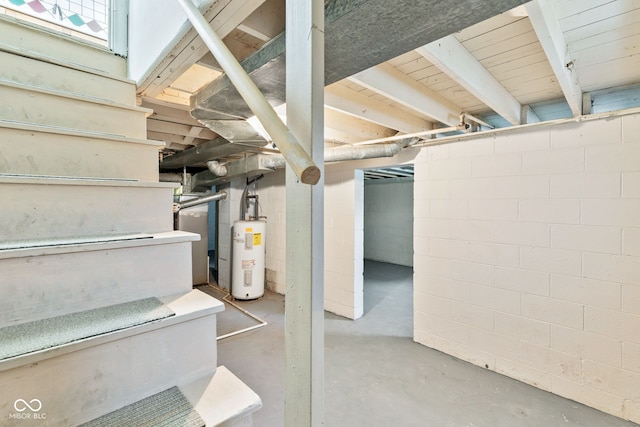 1020 N Ritter Ave, Indianapolis, IN 46219 - unfinished below grade area featuring electric water heater and concrete block wall