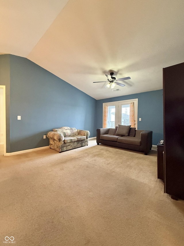 5019 Amber Creek Pl, Indianapolis, IN 46237 - carpeted living area featuring a ceiling fan and vaulted ceiling