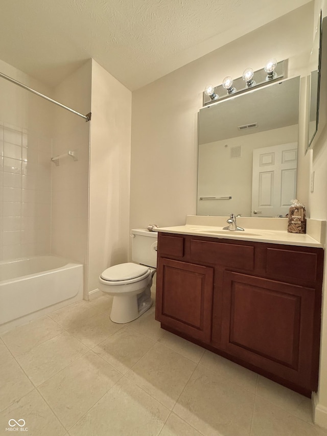 5019 Amber Creek Pl, Indianapolis, IN 46237 - bathroom with tile patterned floors,  shower combination, vanity, and a textured ceiling