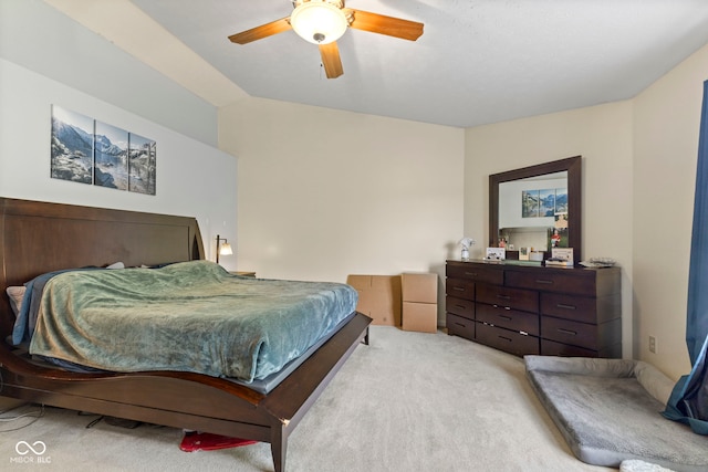 6563 Enclave Blvd, Greenwood, IN 46143 - bedroom with light carpet, a ceiling fan, and vaulted ceiling