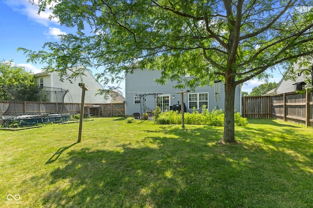 6563 Enclave Blvd, Greenwood, IN 46143 - fenced backyard featuring a pergola and a trampoline