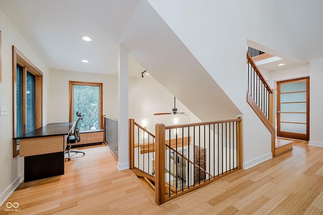 1065 E 76th St, Indianapolis, IN 46240 - office area with light wood finished floors, recessed lighting, and a ceiling fan