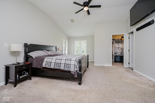16714 Oak Rd, Westfield, IN 46074 - bedroom with carpet, vaulted ceiling, a spacious closet, ceiling fan, and a closet
