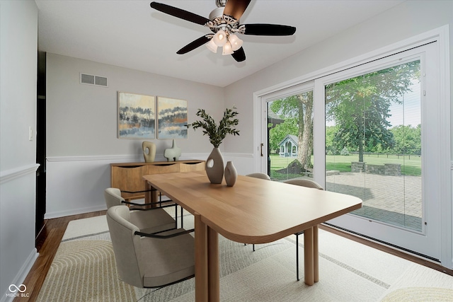 16714 Oak Rd, Westfield, IN 46074 - dining area featuring dark wood finished floors and ceiling fan