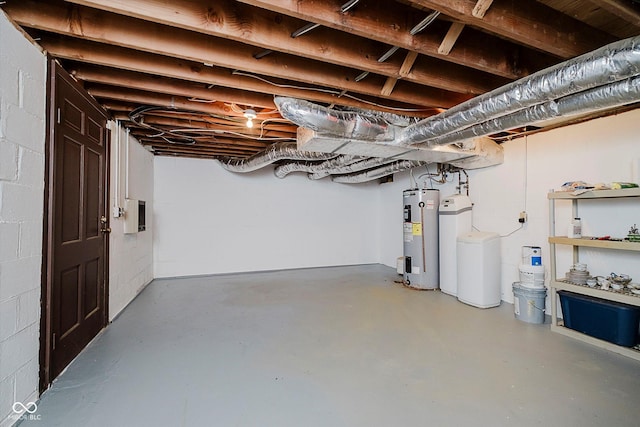 16714 Oak Rd, Westfield, IN 46074 - unfinished below grade area with water heater, a water softener, and concrete block wall