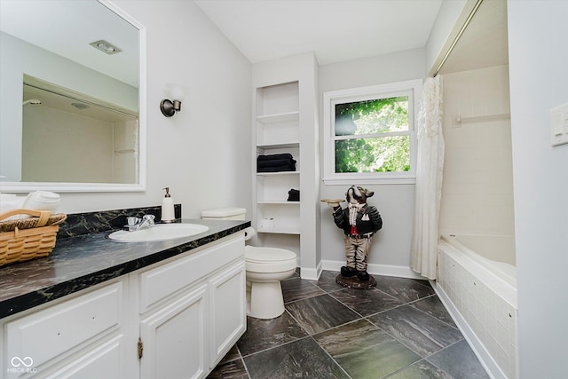 16714 Oak Rd, Westfield, IN 46074 - bathroom with vanity, shower / bath combo, and marble finish floors