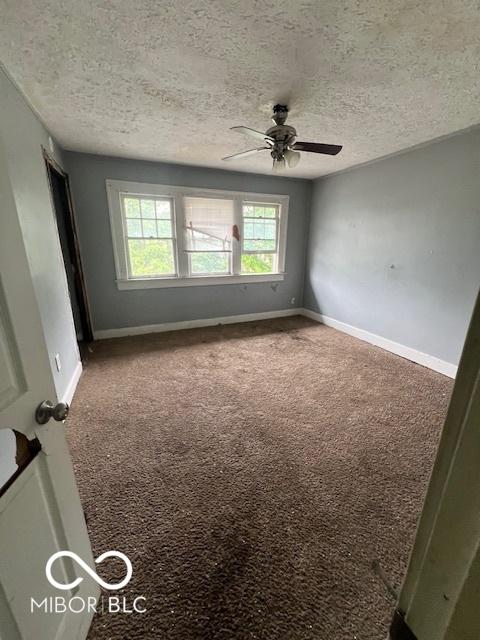 3701 E Vermont St, Indianapolis, IN 46201 - spare room featuring carpet flooring, ceiling fan, and a textured ceiling